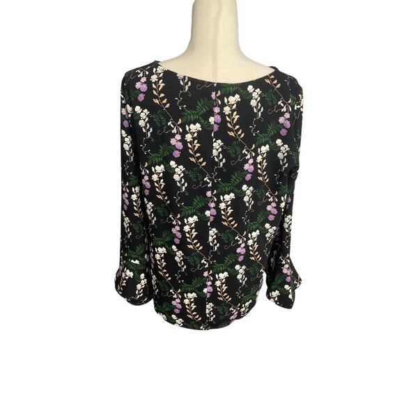 Ann Taylor long sleeve bell/flare blouse shirt floral black women's size medium - Picture 1 of 7